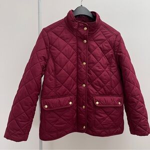 J Crew quilted jacket L dark wine chore coat barn jacket burgundy spring